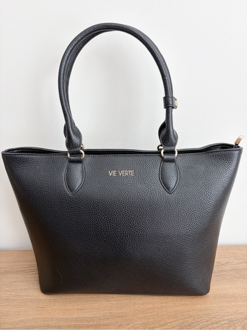 NEW Lux Vegan Leather Black Pebbled Tote with Top Handles
